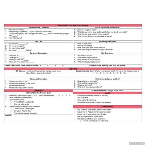 free printable cognitive questionnaire